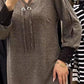 Novo vestido de malha de seda com lantejoulas e decote em V outono-inverno