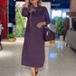 Vestido casual outono e inverno mangas compridas gola alta bolsos de cor sólida