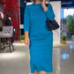 Vestido casual outono e inverno mangas compridas gola alta bolsos de cor sólida