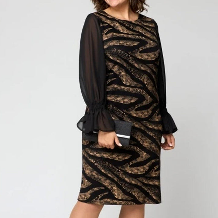 💃Vestido estampado de manga comprida e gola redonda para mulher