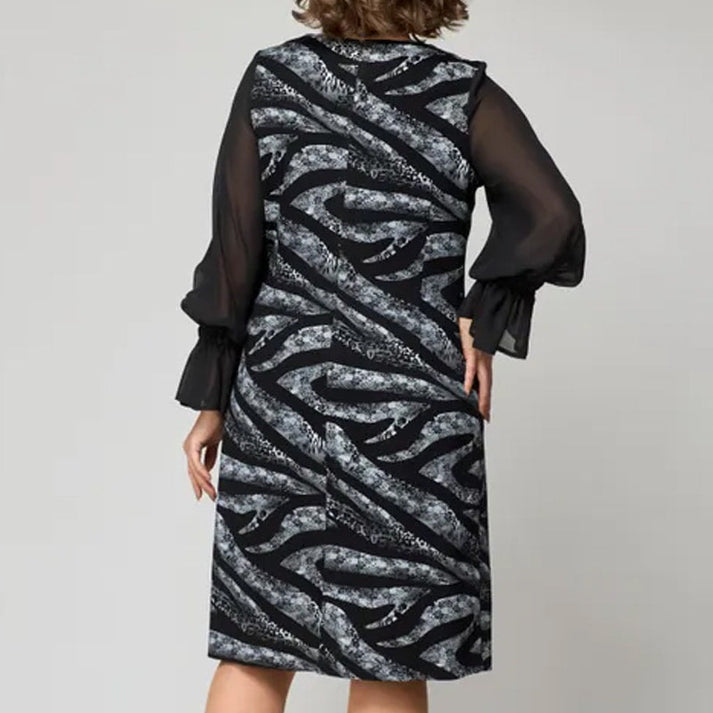 💃Vestido estampado de manga comprida e gola redonda para mulher