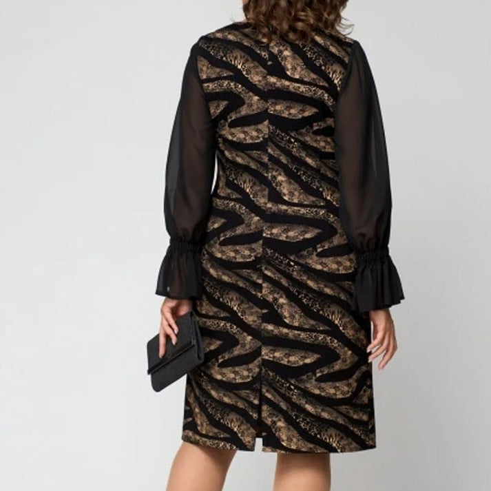 💃Vestido estampado de manga comprida e gola redonda para mulher