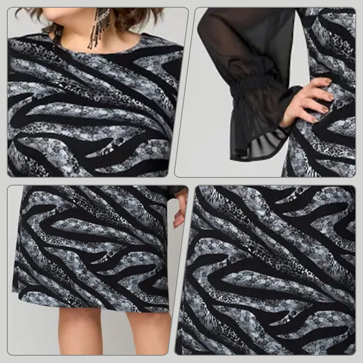 💃Vestido estampado de manga comprida e gola redonda para mulher