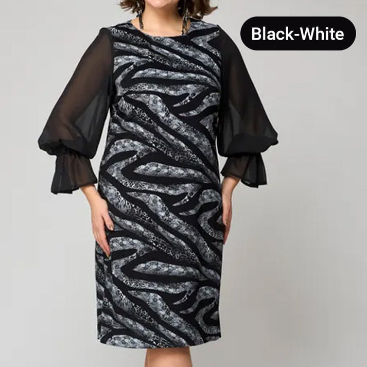 💃Vestido estampado de manga comprida e gola redonda para mulher