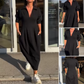 Vestido midi para mulher com decote em V e abas na cintura