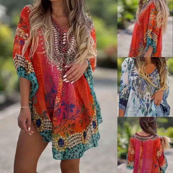 [S-5XL]🥰 Vestido largo assimétrico com decote em V