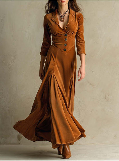 Vestido de veludo elegante estilo blazer anos 70
