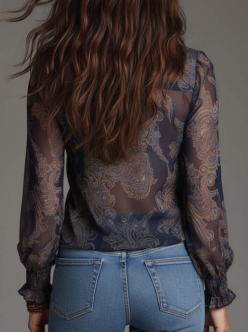 Camisola de chiffon azul-escuro com fecho 2026
