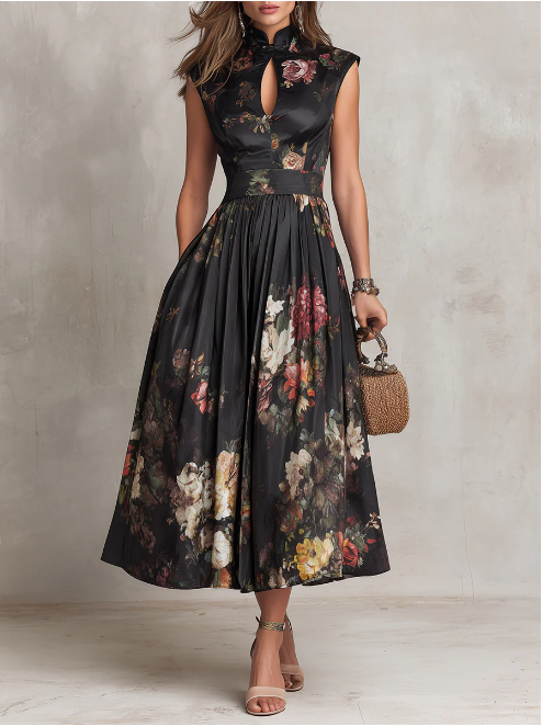 Vestido midi elegante de cetim plissado