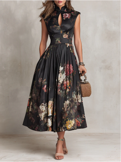 Vestido midi elegante de cetim plissado