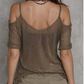 Blusa ombro a ombro transparente em tule com corte descontraído