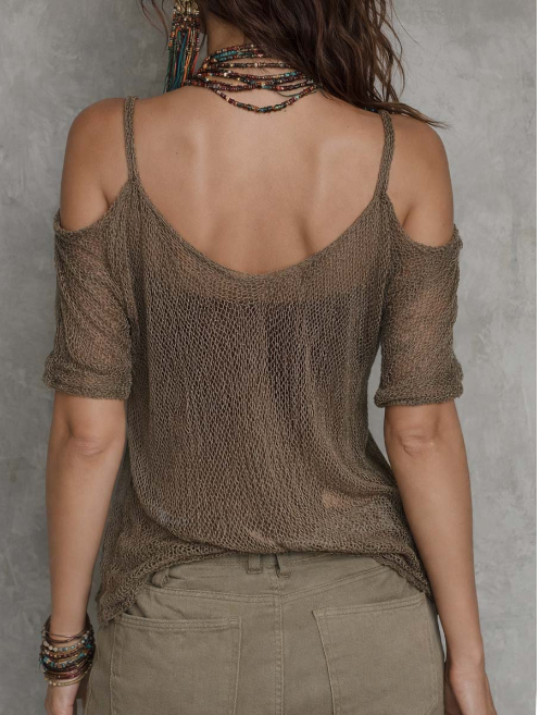 Blusa ombro a ombro transparente em tule com corte descontraído