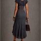 Vestido Midi Corset Cinza-Escuro com Franzidos