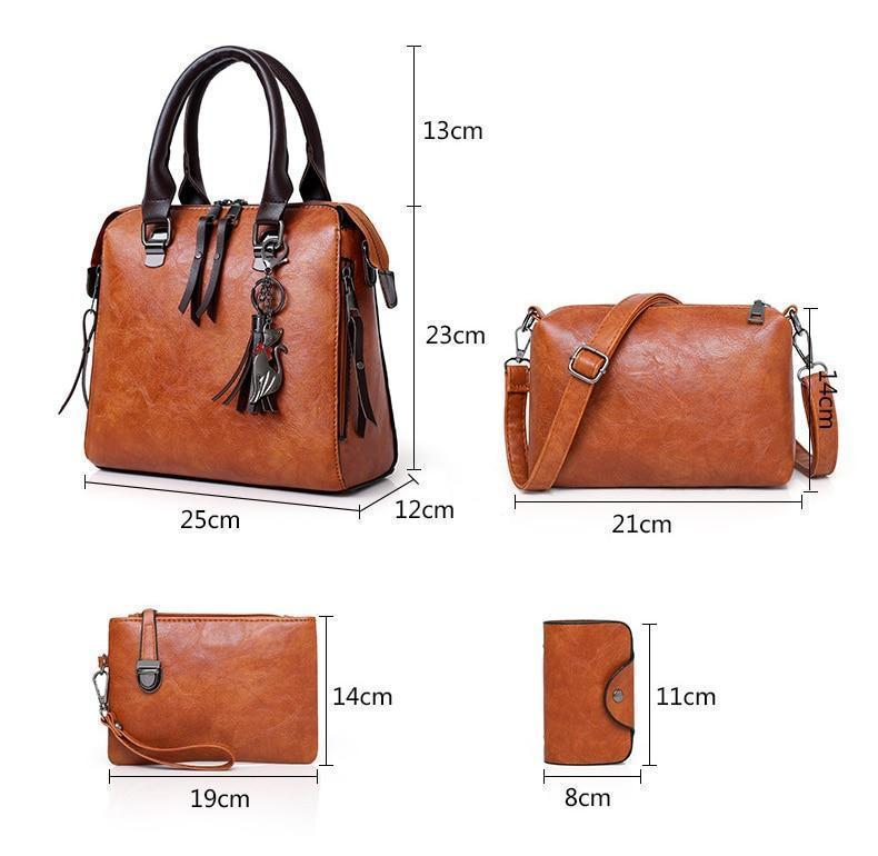 Disponível exclusivamente em conjunto de 🔥4 peças. Bolsa de senhora em couro.